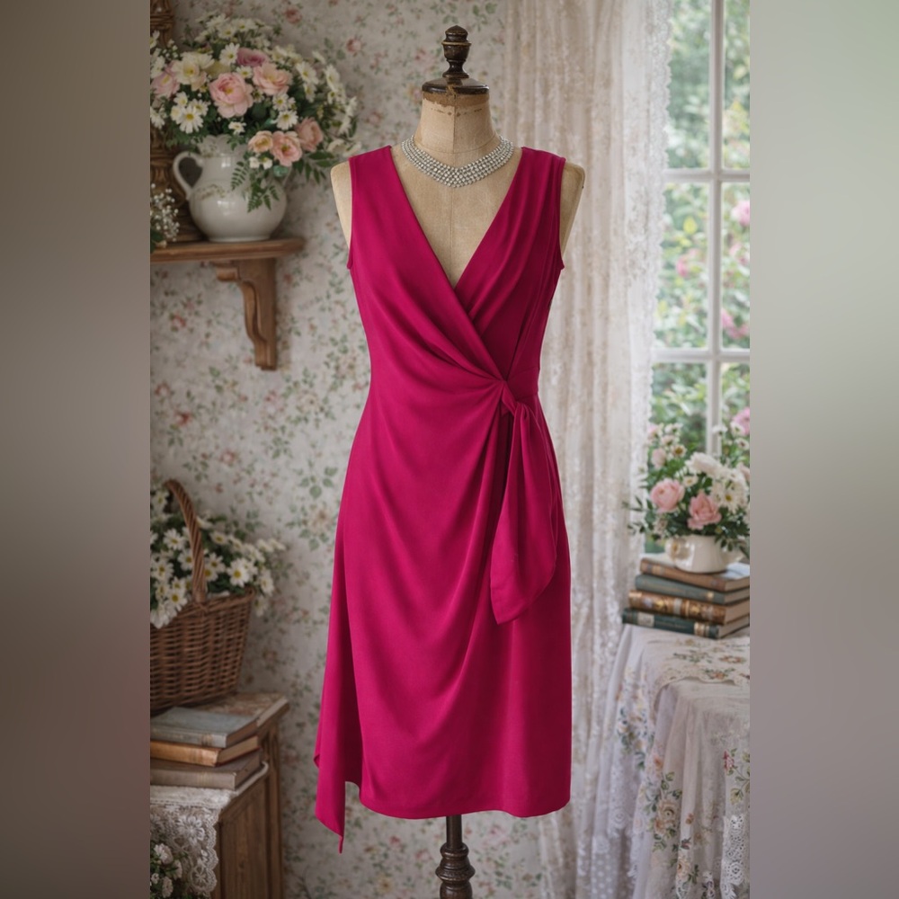 Diane Von Furstenberg Bella Fuchsia, Silk Asymmetrical Wrap DVF Dress